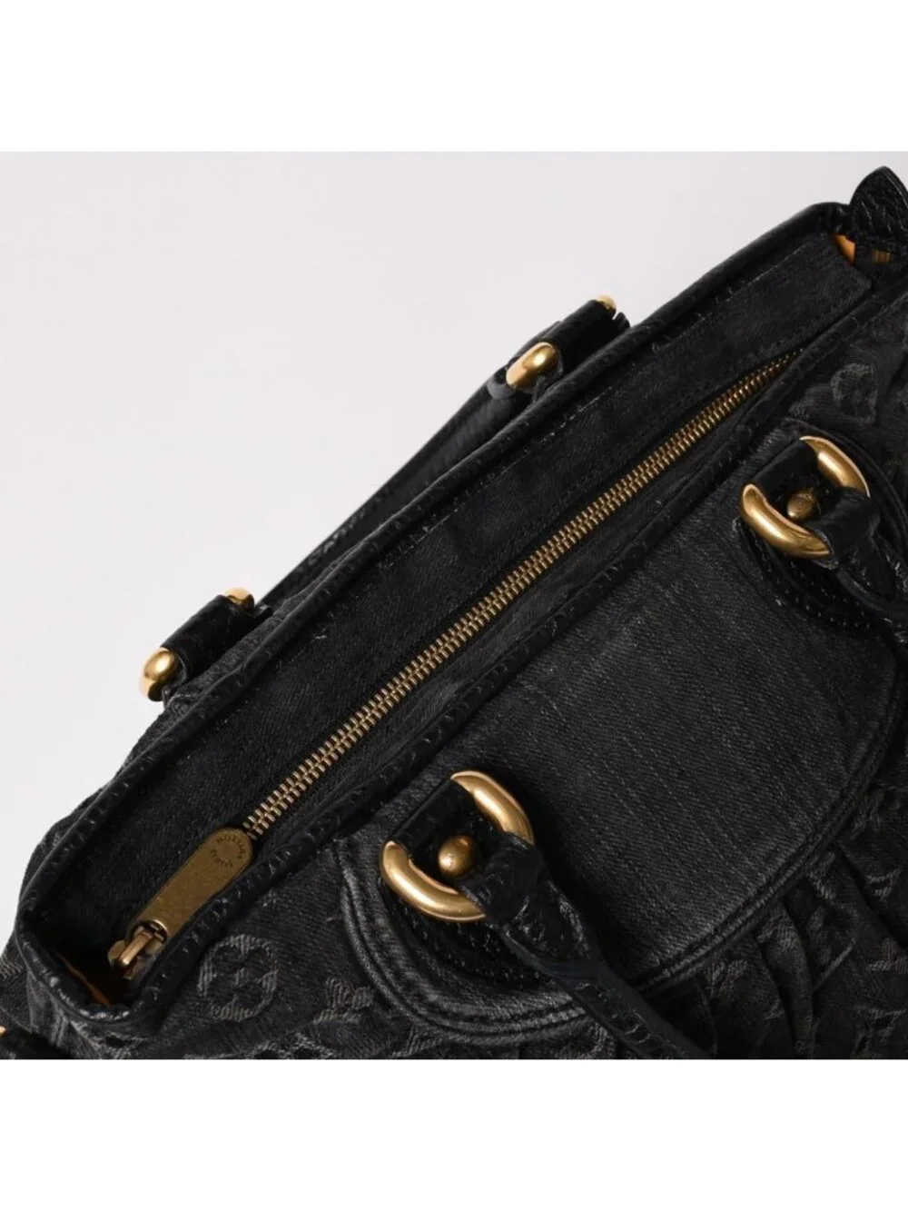 Louis Vuitton Neo Cabby MM Handbag Monogram Denim Black 2-Way Gold